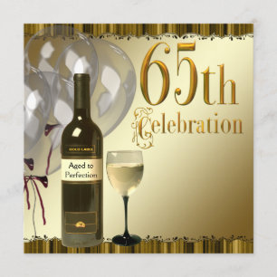 Vin Glas Flaska Guld 65-årsfirande Inbjudningar