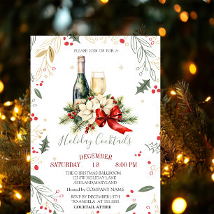 Vin Glas Flaska Poinsettia Bow Company Jul Inbjudningar