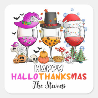Vin Glas Glad Hallowtacksmass T-Shirt Fyrkantigt Klistermärke