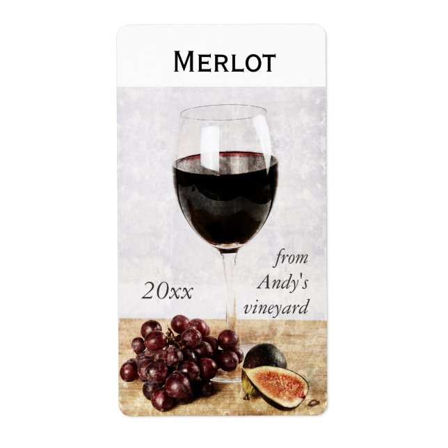 vin glas med fruktdekalk vin flaska fraktsedel (Framsidan)