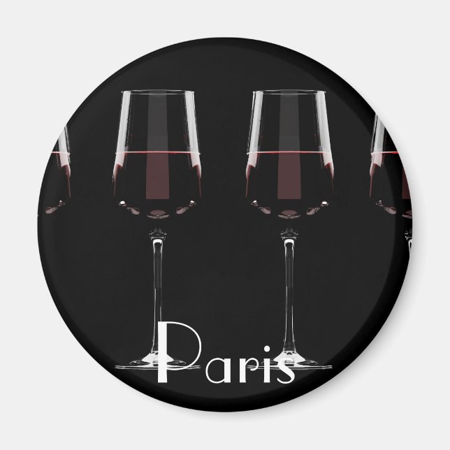 Vin-glas med rött vin på svart magnet (Framsidan)