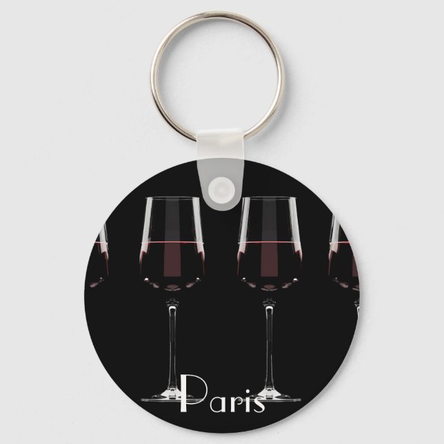 Vin-glas med rött vin på svart nyckelring (Framsida)