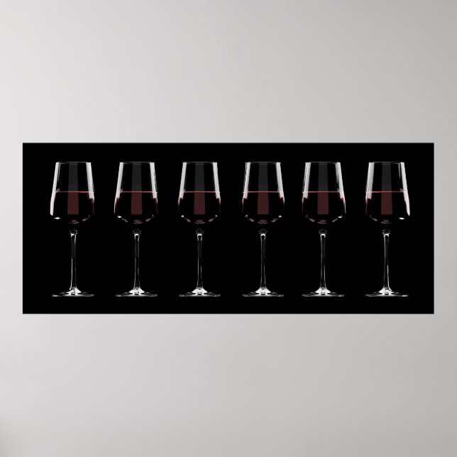 Vin-glas med rött vin på svart poster (Framsidan)