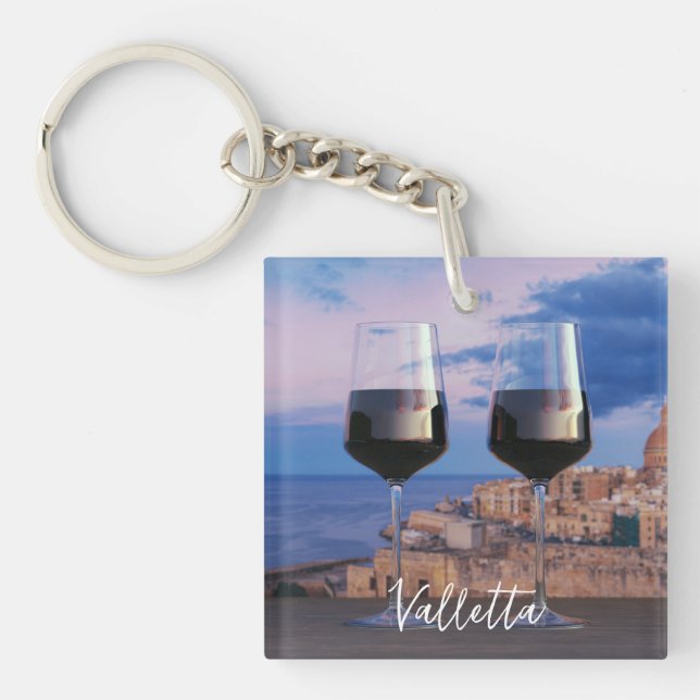 Vin-glas med tanke på solnedgången över Valletta (Framsidan)