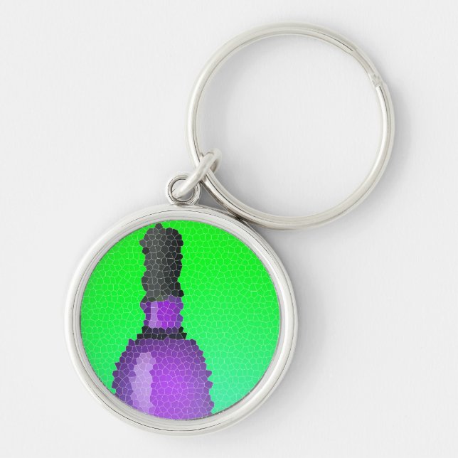 vin glas och flaska: nedfläckad glas rund silverfärgad nyckelring (Framsidan)