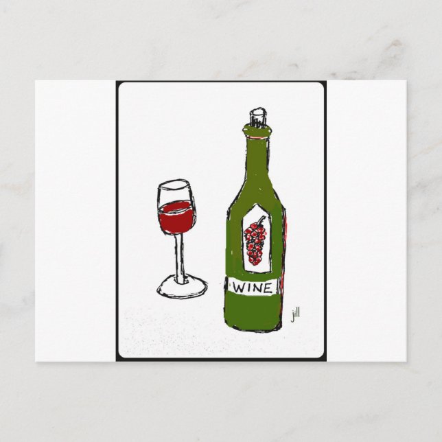 VIN GLAS OCH FLASKA SKETCH by jill Vykort (Framsida)