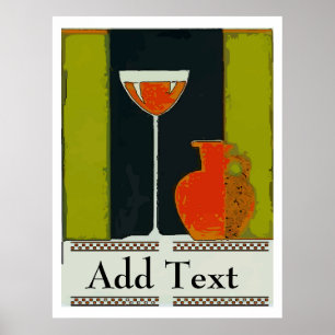Vin glas och röd flaska lägger till text poster