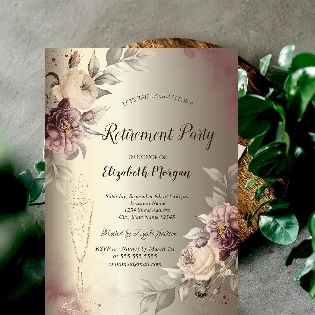 Vin Glas Rosor Champagne Pension Inbjudningar (Skapare uppladdad)