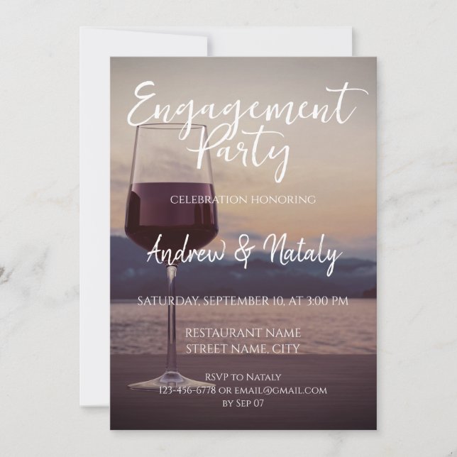 Vin glas vid solnedgång på sjö inbjudningar (Framsida)