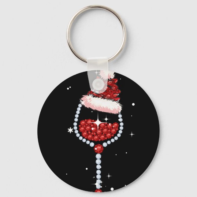 Vin Glaset Santa Hat jul Vin Älskare i julklappar Nyckelring (Framsida)