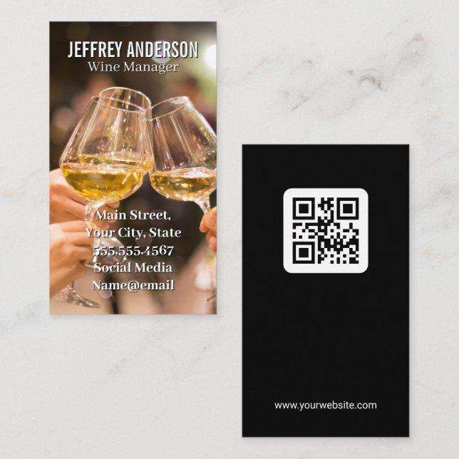 Vin Glass Cheers | QR-kod Visitkort (Fram/baksida)