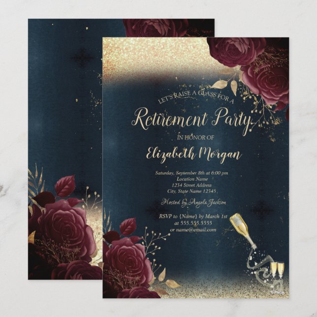 Vin Glass Flaska,Burgundy Ro Pension Inbjudningar (Fram/baksida)