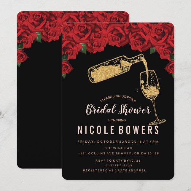 Vin Glass Glitter Inbjudningskort för möhippan (Fram/baksida)