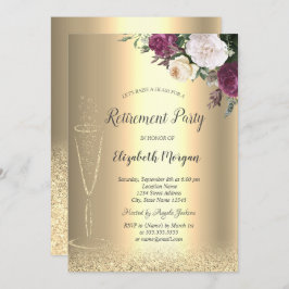 Vin Glass Guld Glitter Bokeh Blommigt Pension Inbjudningar