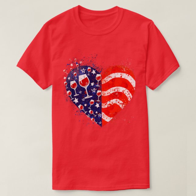 Vin Glass Heart 4:e juli Patriotic American T Shirt (Design framsida)