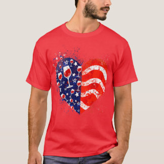 Vin Glass Heart 4:e juli Patriotic American T Shirt