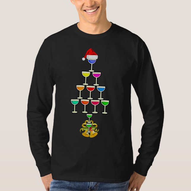 Vin Glass Julgran Drink T Shirt (Framsida)