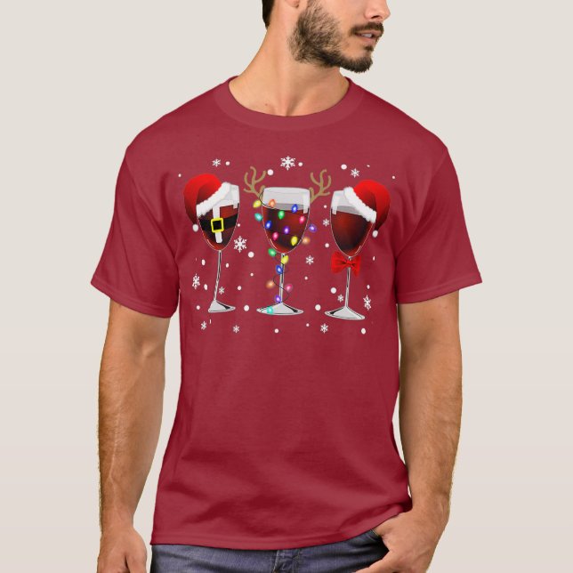 Vin Glass-julljus med Santa Hat Bow T Shirt (Framsida)