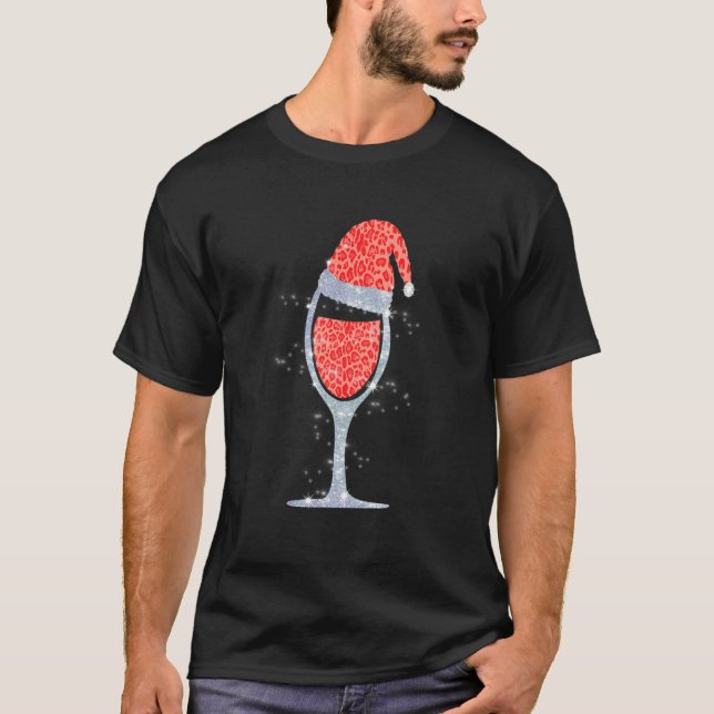 Vin Glass Santa Hat jul Funny Manar Kvinnor W T Shirt (Framsida)
