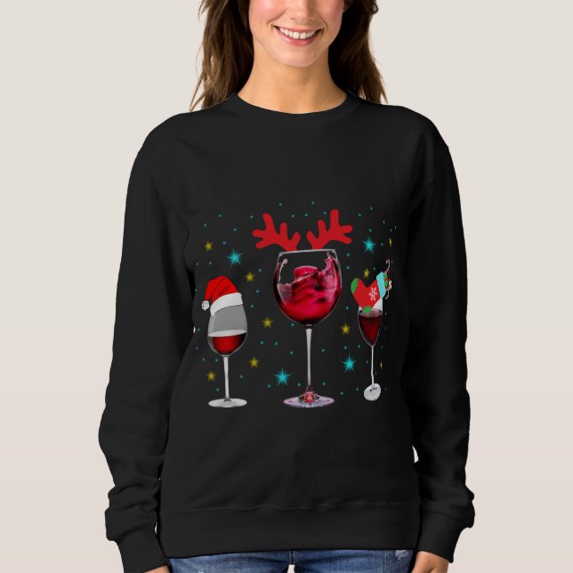 Vin Glass Santa Hat Reindeer jul Snö Soc T Shirt (Framsida)
