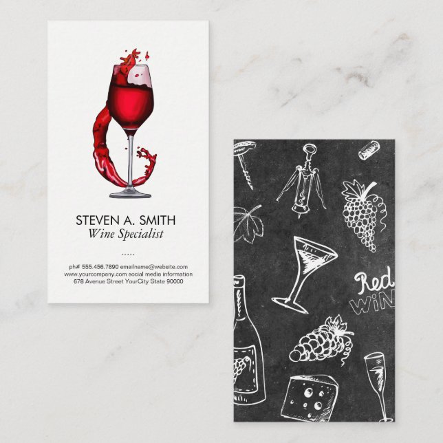 Vin Glass Stänk | Sommelier Affärskort Visitkort (Fram/baksida)