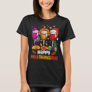 Vin Glass Thankgiving Funny Lycklig Hallothanksmas T Shirt