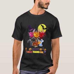 Vin Glass Thankgiving Lycklig Hallothanksmas T Shirt