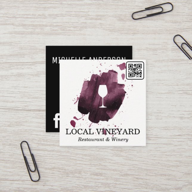 Vin Glass | Uttryckspensel | QR-kod Fyrkantigt Visitkort (Fram/Back In Situ)