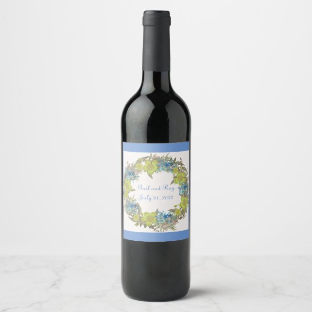 Vin Grapes Personlig Flowers Red White Vinflaska Etikett (Framsida)