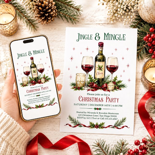 Vin Jingle och Mingle Holly Bär Jul Inbjudningar (Skapare uppladdad)