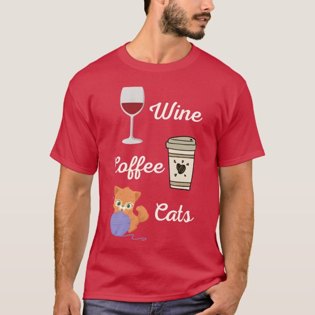 Vin Kaffe Katter 70-tals vän T Shirt (Framsida)