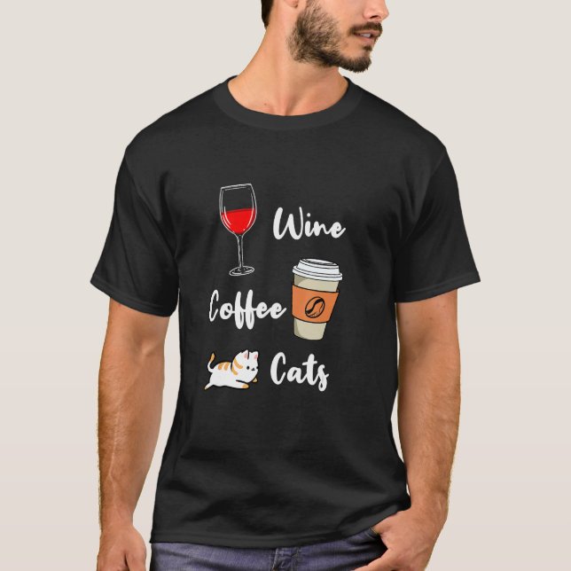 Vin Kaffe Katter T Shirt (Framsida)