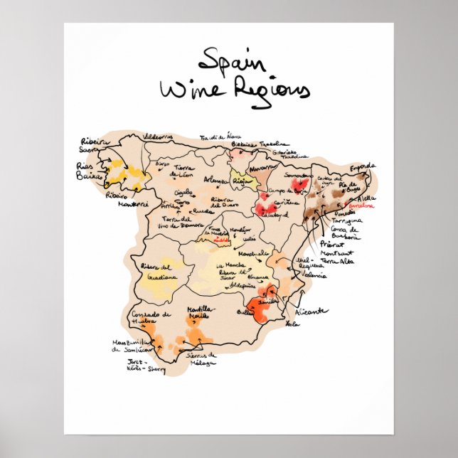 Vin karta Spanien Poster (Framsidan)