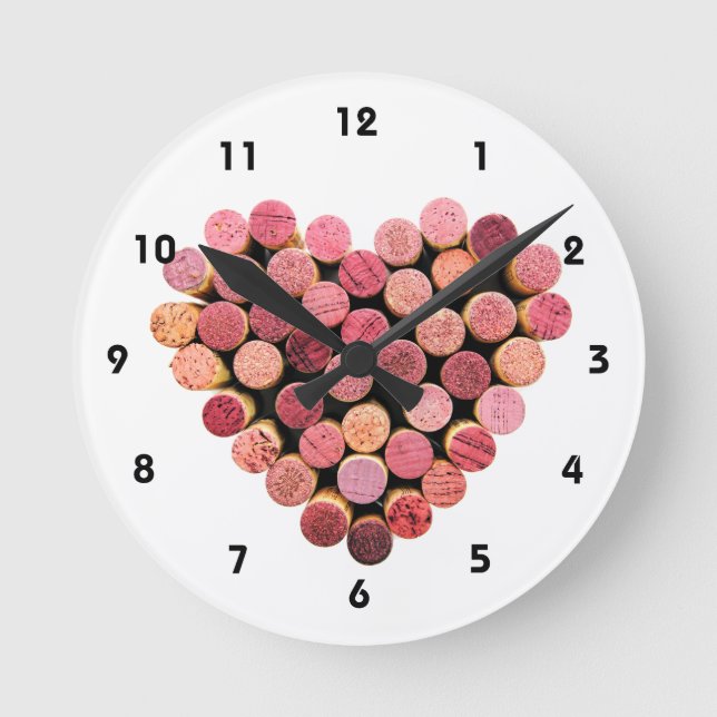 Vin Kork Heart Clock Rund Klocka (Framsida)