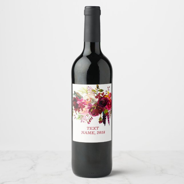 VIN LABEL - boho blommigt Vinflaska Etikett (Framsida)