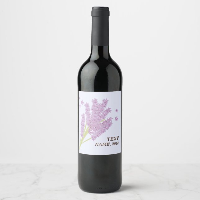 VIN LABEL - lavender, lila, blomma, blommigt Vinflaska Etikett (Framsida)