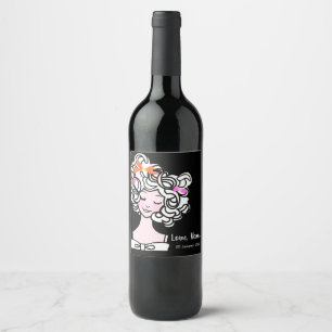 VIN LABEL - skönhet, flicka, dam Vinflaska Etikett