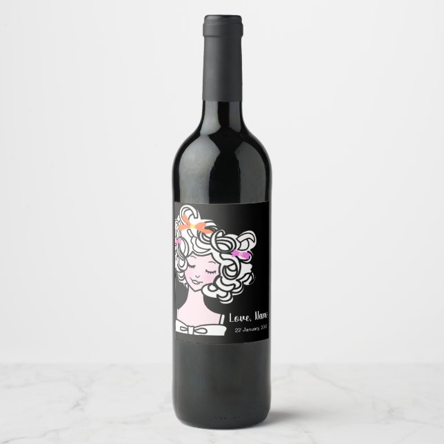 VIN LABEL - skönhet, flicka, dam Vinflaska Etikett (Framsida)