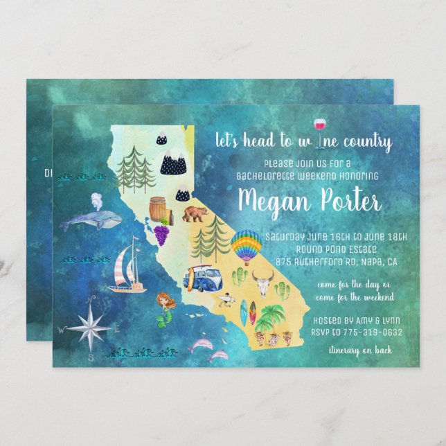 Vin Land Bachelorette Helg Inbjudningar (Fram/baksida)