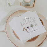 Vin Land Personlig Bachelorette Party Pappersservett<br><div class="desc">Få party att börja med den här söta anpassningsbarna-servetter som är lätta att anpassa för din bachelorette-fest, hönatt eller flickors helg! Konstruktionen Boho vin stil har delikata vattenfärgbilder av sandaler, ett träd, champagneglas och rött vin med dammiga dekortecken för rosa i ro. Anpassa med tre linjer anpassningsbar text som visas...</div>