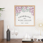 Vin Land | Personlig Hemma Vin Cellar-utskrift Poster<br><div class="desc">Uppgradera din vinoupplevelse med den här personlig konstutskriften som innehåller en arbour med druvor och löv i en rustisk vintage som etsas i stil. Anpassa med din familj namn,  "vin-källare" och år etablerat. En unik och tankeväckande gåva till nyfödda,  nya husägare och alla vin älskare!</div>