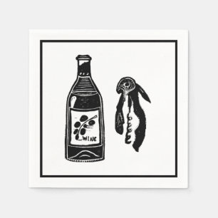 Vin Linocut Cocktail Party Napkins Pappersservett