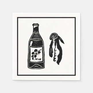 Vin Linocut Cocktail Party Napkins Pappersservett