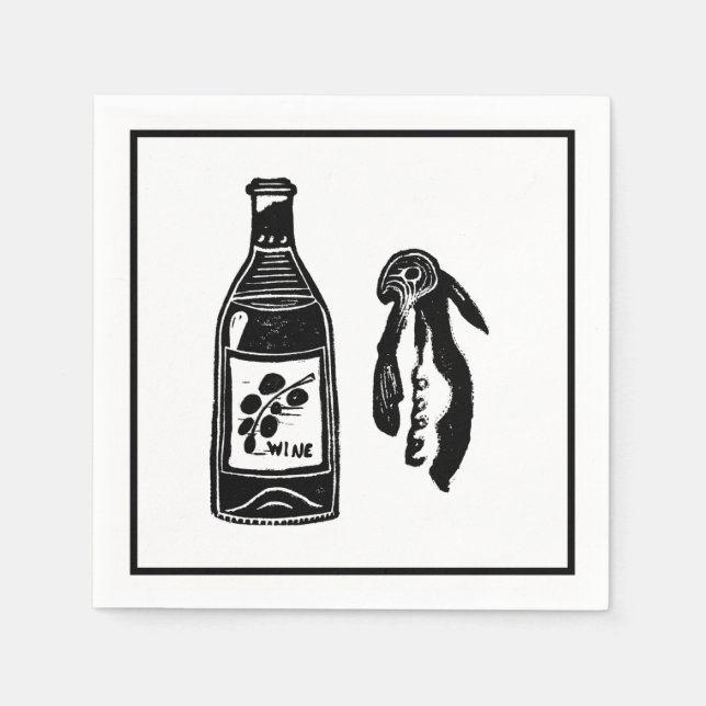 Vin Linocut Cocktail Party Napkins Pappersservett (Framsidan)