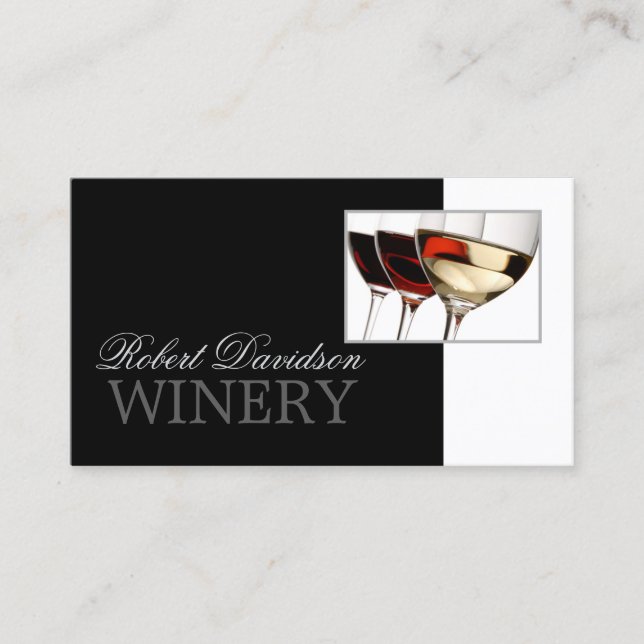 Vin Maker Sommelier Winery Black & White Card Visitkort (Framsida)