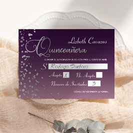 Vin Mauve Lila Silver Confetti Quinceanera OSA Inbjudningar
