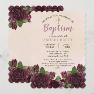 Vin      Mauve Painterly Blommigt Baptism Inbjudningar