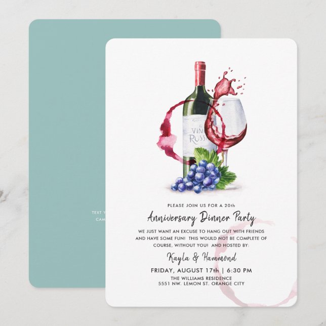 Vin & Middag Tillfälle Jubileum  Inbjudningar (Fram/baksida)