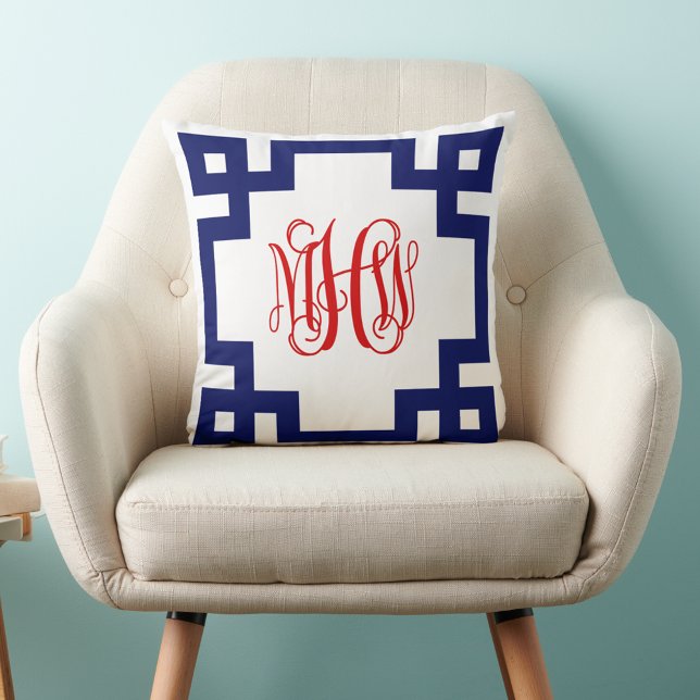 Vin Monogram DIY BG, vit marin röd grek Nyckel Kudde (Skapare uppladdad)