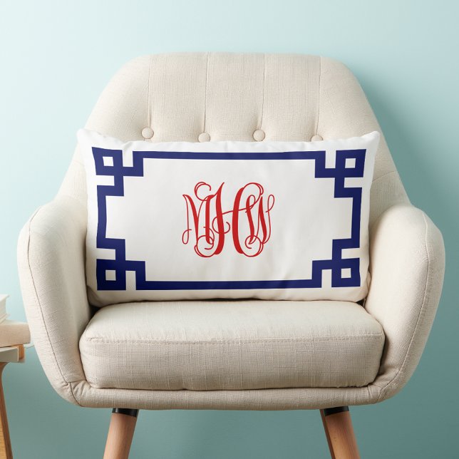 Vin Monogram DIY BG, vit marin röd grek Nyckel Lumbarkudde (Skapare uppladdad)